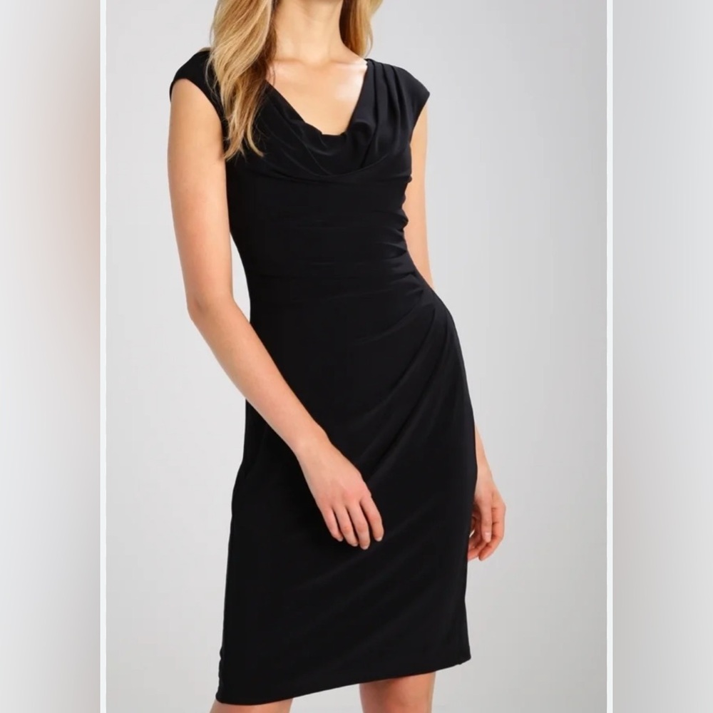 Lauren Ralph Lauren Black Cowlneck Stretch Jersey Side Ruching Size 10 Chic